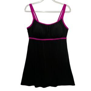 Catalina Swim Dress One Piece Black Pink Size 2X Babydoll Silhouette Swimsuit